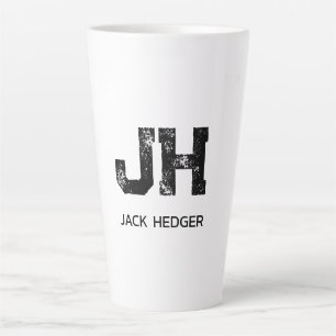 MINIMALIST BLACK TWO LETTER MONOGRAM NAME WHITE LATTE MUG