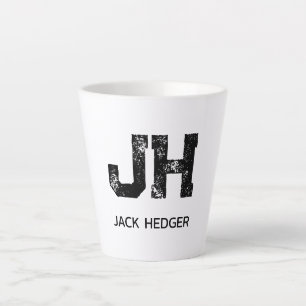 MINIMALIST BLACK TWO LETTER MONOGRAM NAME WHITE LATTE MUG