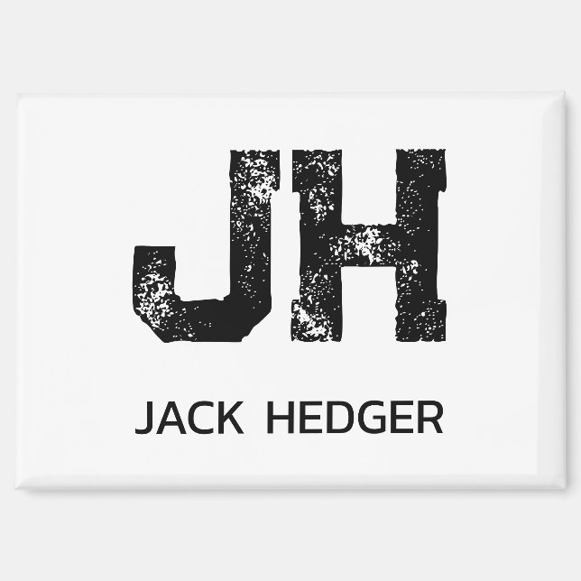 MINIMALIST BLACK TWO LETTER MONOGRAM NAME WHITE MAGNET (Front)