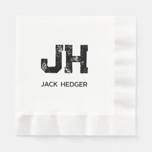 MINIMALIST BLACK TWO LETTER MONOGRAM NAME WHITE NAPKIN