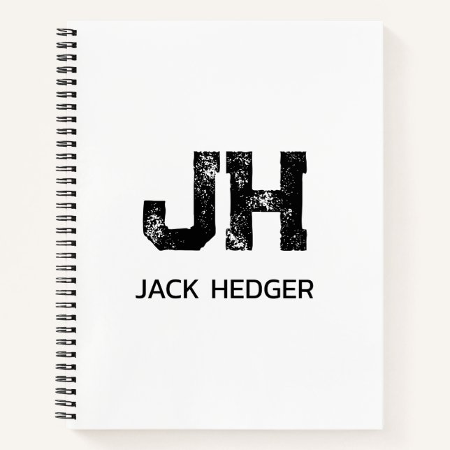 MINIMALIST BLACK TWO LETTER MONOGRAM NAME WHITE NOTEBOOK (Front)