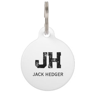 MINIMALIST BLACK TWO LETTER MONOGRAM NAME WHITE PET TAG