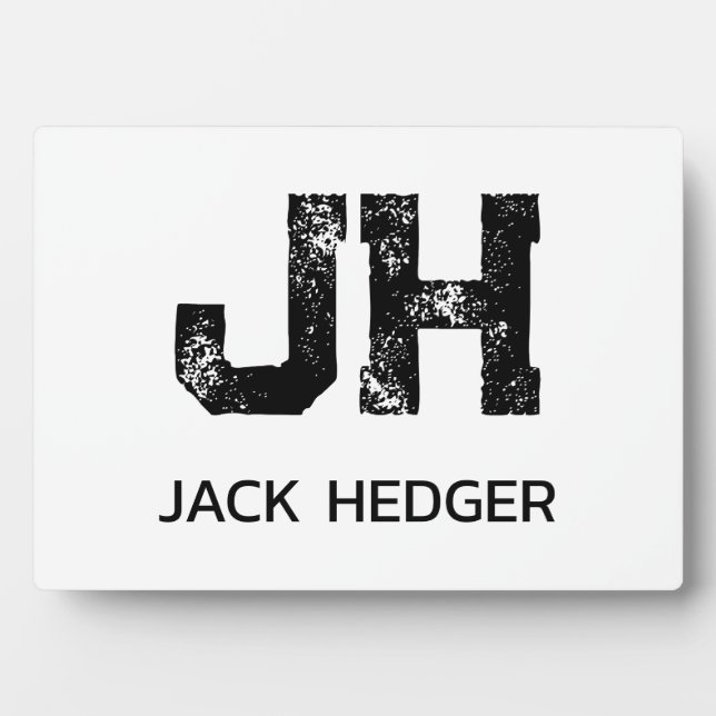 MINIMALIST BLACK TWO LETTER MONOGRAM NAME WHITE PLAQUE (Front)
