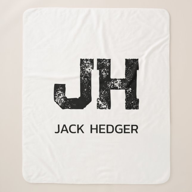 MINIMALIST BLACK TWO LETTER MONOGRAM NAME WHITE SHERPA BLANKET (Front)