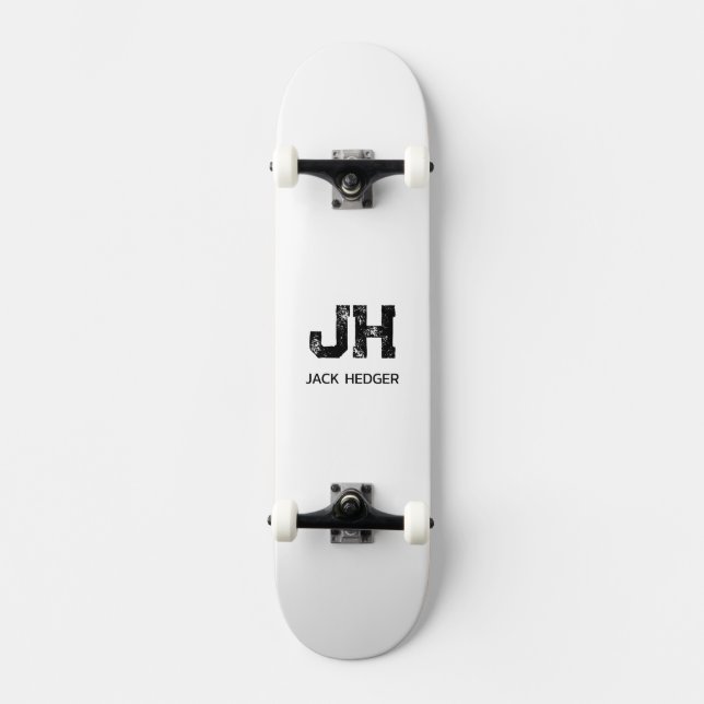 MINIMALIST BLACK TWO LETTER MONOGRAM NAME WHITE SKATEBOARD (Front)