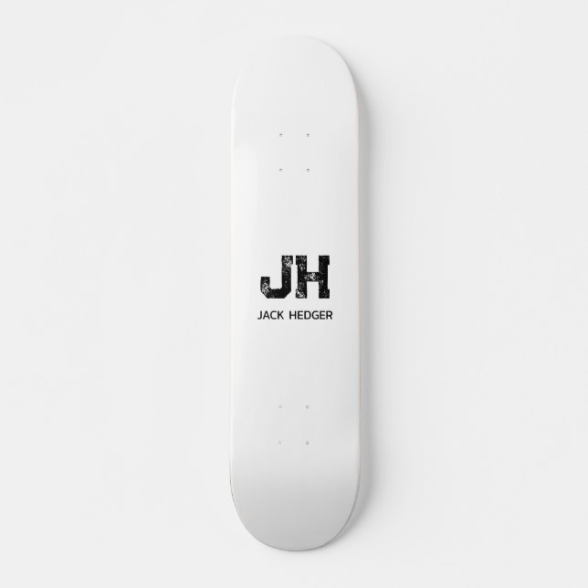 MINIMALIST BLACK TWO LETTER MONOGRAM NAME WHITE SKATEBOARD (Front)