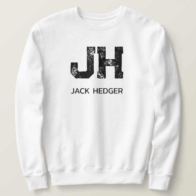 MINIMALIST BLACK TWO LETTER MONOGRAM NAME WHITE SWEATSHIRT (Design Front)
