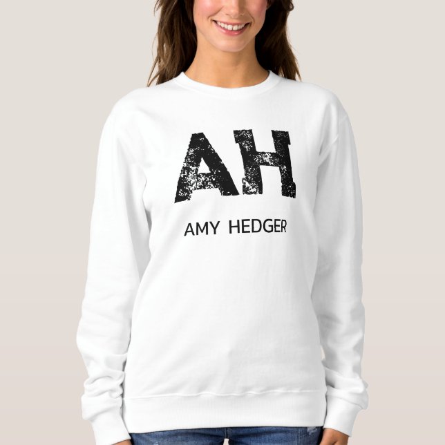 MINIMALIST BLACK TWO LETTER MONOGRAM NAME WHITE SWEATSHIRT (Front)