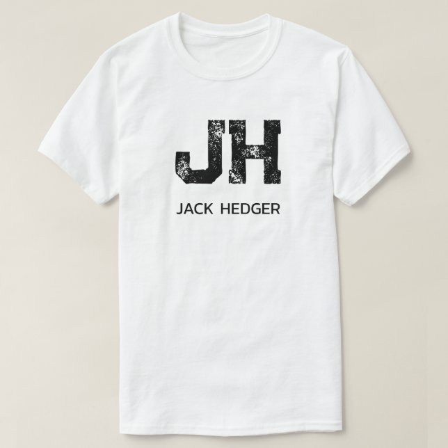 MINIMALIST BLACK TWO LETTER MONOGRAM NAME WHITE T-Shirt (Design Front)