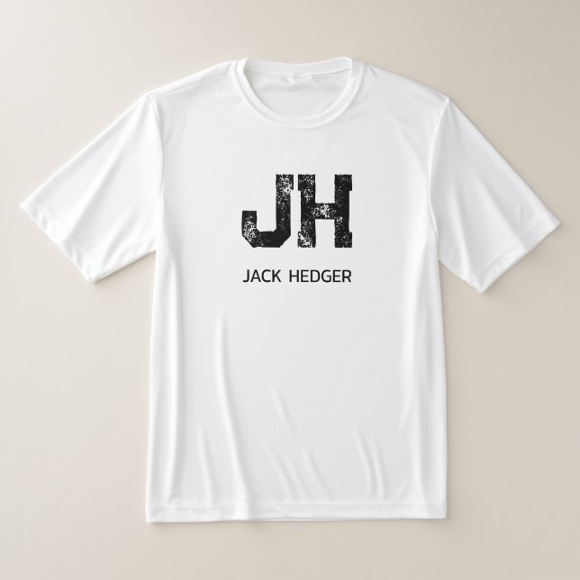MINIMALIST BLACK TWO LETTER MONOGRAM NAME WHITE T-Shirt (Laydown)