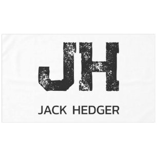 MINIMALIST BLACK TWO LETTER MONOGRAM NAME WHITE TABLECLOTH