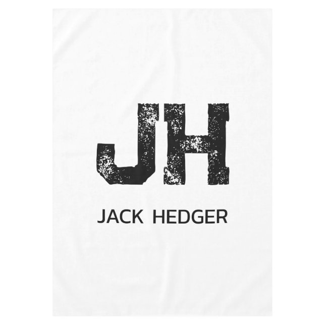 MINIMALIST BLACK TWO LETTER MONOGRAM NAME WHITE TABLECLOTH (Front)