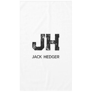 MINIMALIST BLACK TWO LETTER MONOGRAM NAME WHITE TABLECLOTH
