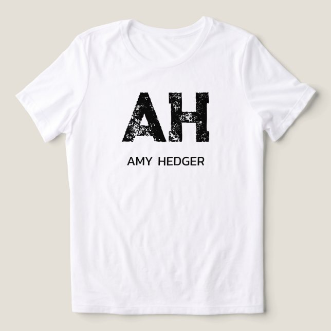 MINIMALIST BLACK TWO LETTER MONOGRAM NAME WHITE Tri-Blend SHIRT (Design Front)