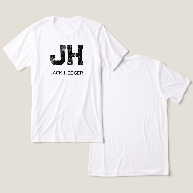 MINIMALIST BLACK TWO LETTER MONOGRAM NAME WHITE Tri-Blend SHIRT (Design Front & Back)