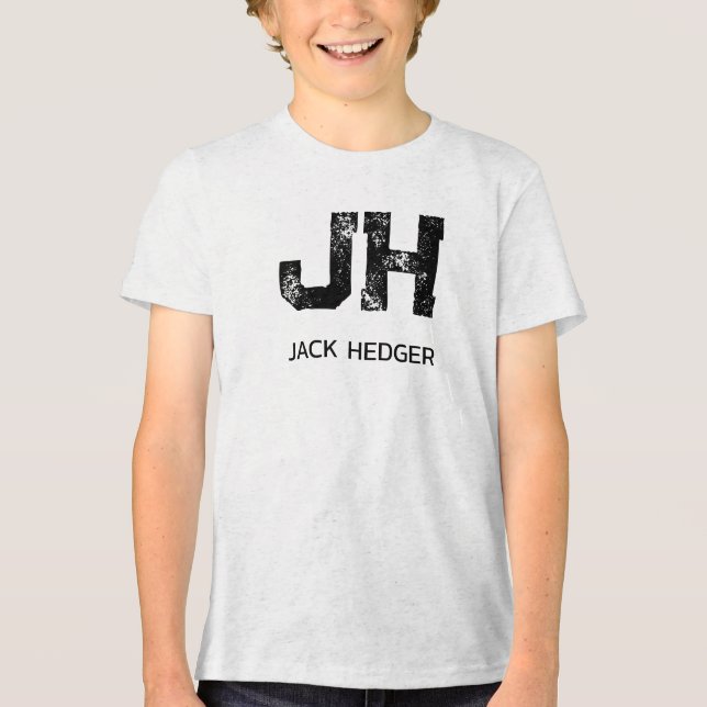 MINIMALIST BLACK TWO LETTER MONOGRAM NAME WHITE Tri-Blend SHIRT (Front)