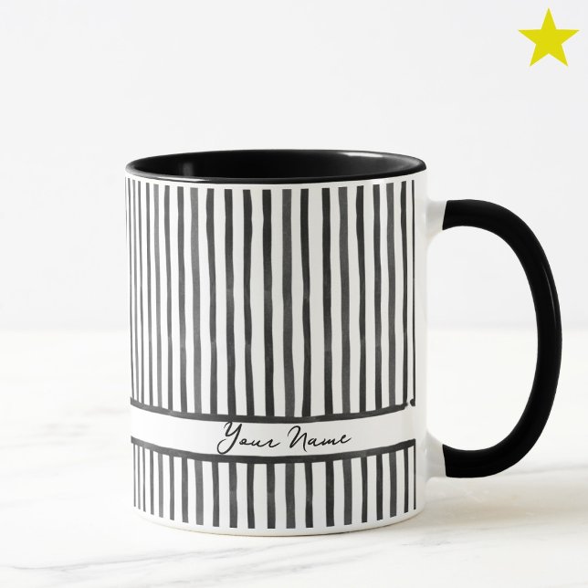 Minimalist Black Watercolor Stripes Custom Name  Mug (Creator Uploaded)