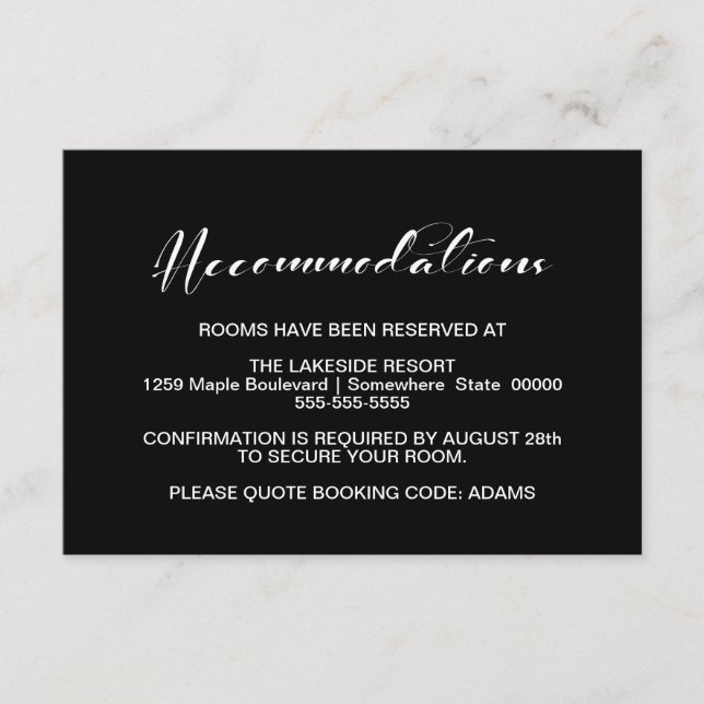 Minimalist Black Wedding Accommodations Enclosure Card (Front)
