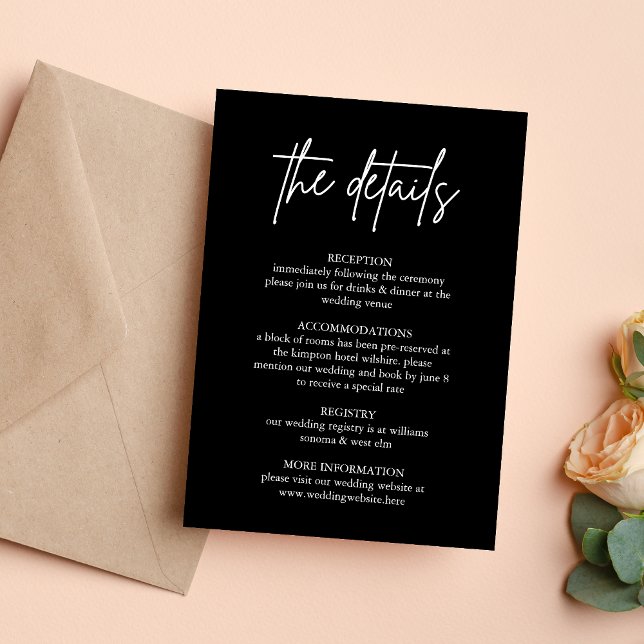 Minimalist Black Wedding Details Enclosure Card (Creator Uploaded)