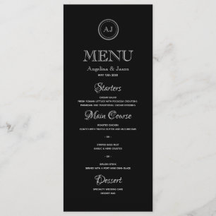 Minimalist Black Wedding Dinner Menu