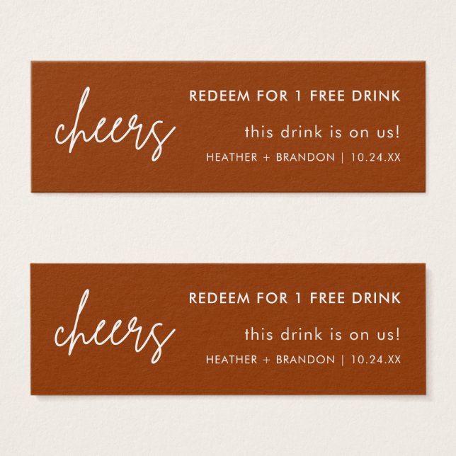 Minimalist Black Wedding Drink Ticket Cards (Front & Back)