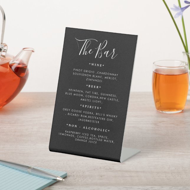 Minimalist Black Wedding Drinks Menu  Pedestal Sign (In SItu)