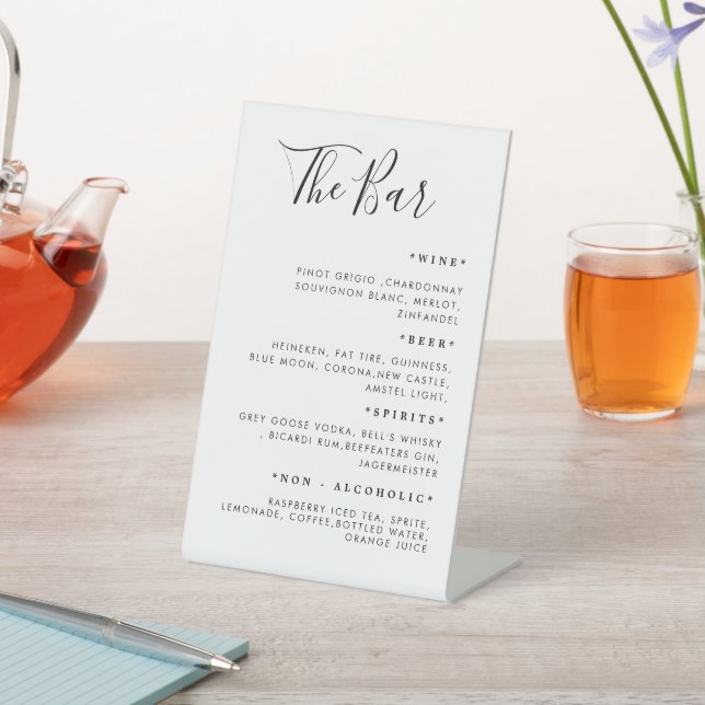 Minimalist Black Wedding Drinks Menu  Pedestal Sign (In SItu)