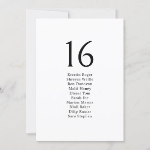 Minimalist Black Wedding Guest Seating Chart Card