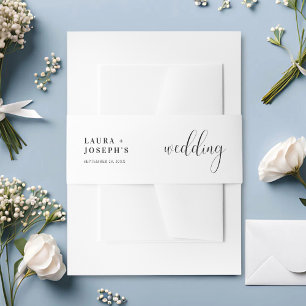 Minimalist Black Wedding Names Wedding Invitation Belly Band