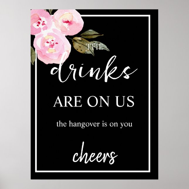 Minimalist Black Wedding Open Bar Sign (Front)