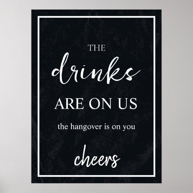 Minimalist Black Wedding Open Bar Sign (Front)