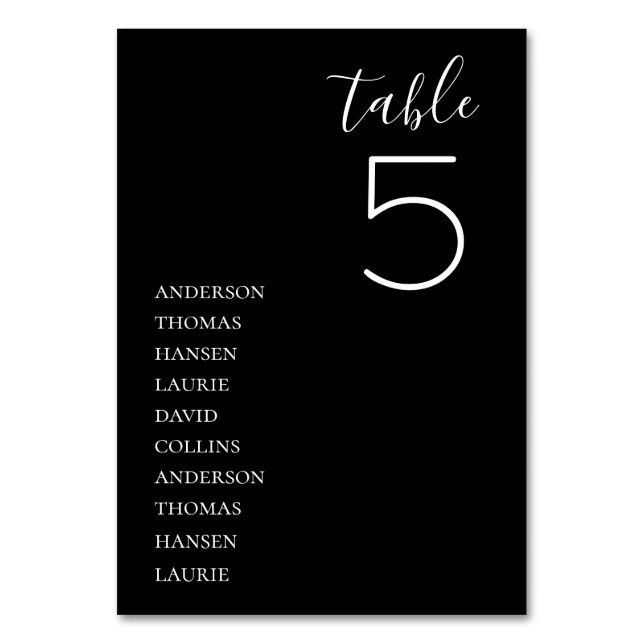 Minimalist Black Wedding Table Table Number (Front)