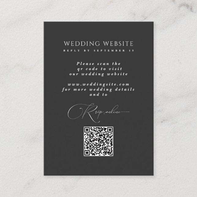 Minimalist  Black Wedding Website QR Code RSVP Enclosure Card (Front)