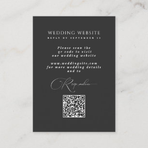 Minimalist Black Wedding Website QR Code RSVP Enclosure Card