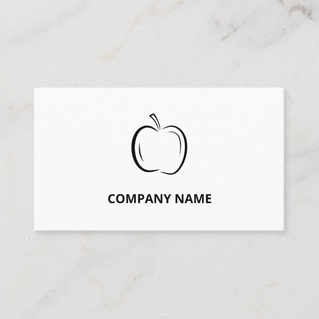 Minimalist Black Wedge-Shaped Line Art Apple Business Card (Front)