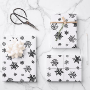 Minimalist Black Whimsical Snowflake Pattern   Wrapping Paper Sheet