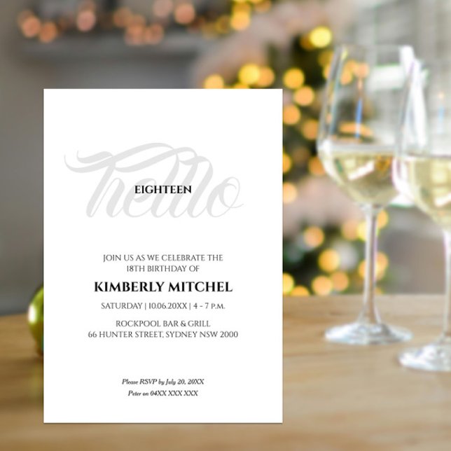 Minimalist Black White 18th Birthday Invitation (Creator Uploaded)