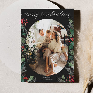 Minimalist Black White 1 Photo Christmas  Holiday Card