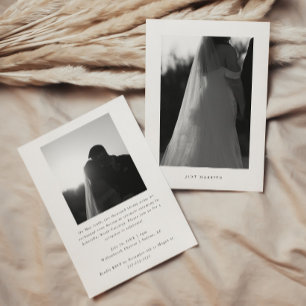 Minimalist Black White 2-Photo Elopement Reception Invitation