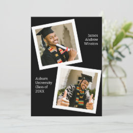 Minimalist Black & White 3 Photo Grad Announcement