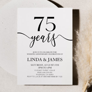 Minimalist Black White 75th Wedding Anniversary Invitation