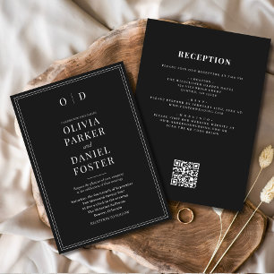 Minimalist Black White All in One QR Code Wedding Invitation