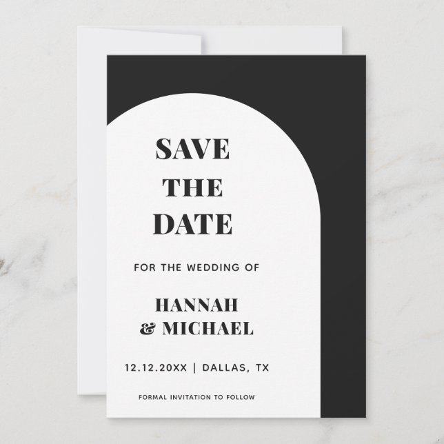 Minimalist Black White Arch Classy Elegant Simple Save The Date (Front)