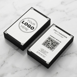 Minimalist Black White Art Deco Logo QR Code Business Card