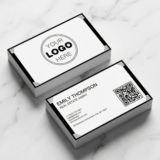 Minimalist Black White Art Deco Logo QR Code Business Card