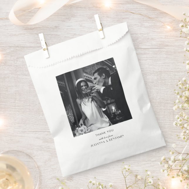 Minimalist Black White Art Deco Wedding Photo Favour Bags (Clipped)