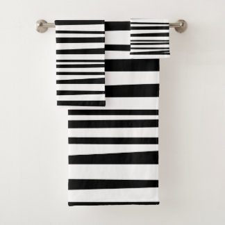 Minimalist Black & White Asymmetric Stripes Bath Towel Set