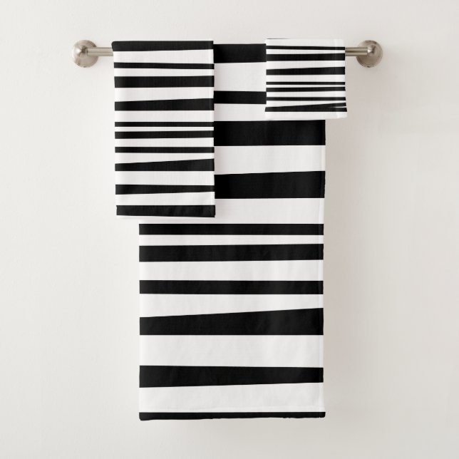 Minimalist Black & White Asymmetric Stripes Bath Towel Set (Insitu)