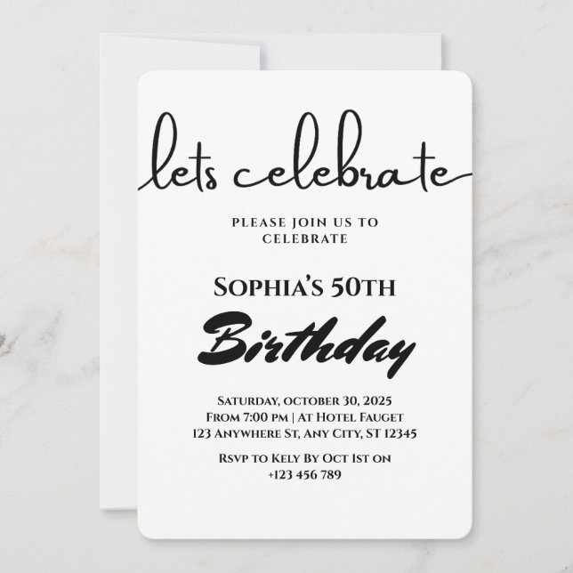 Minimalist Black & White Birthday Invitation (Front)