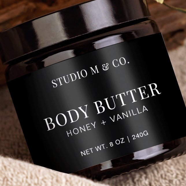 Minimalist Black & White Body Lotion Product Label (Simple black label template for cosmetic jars such as body butter, scrubs, lotions and more)